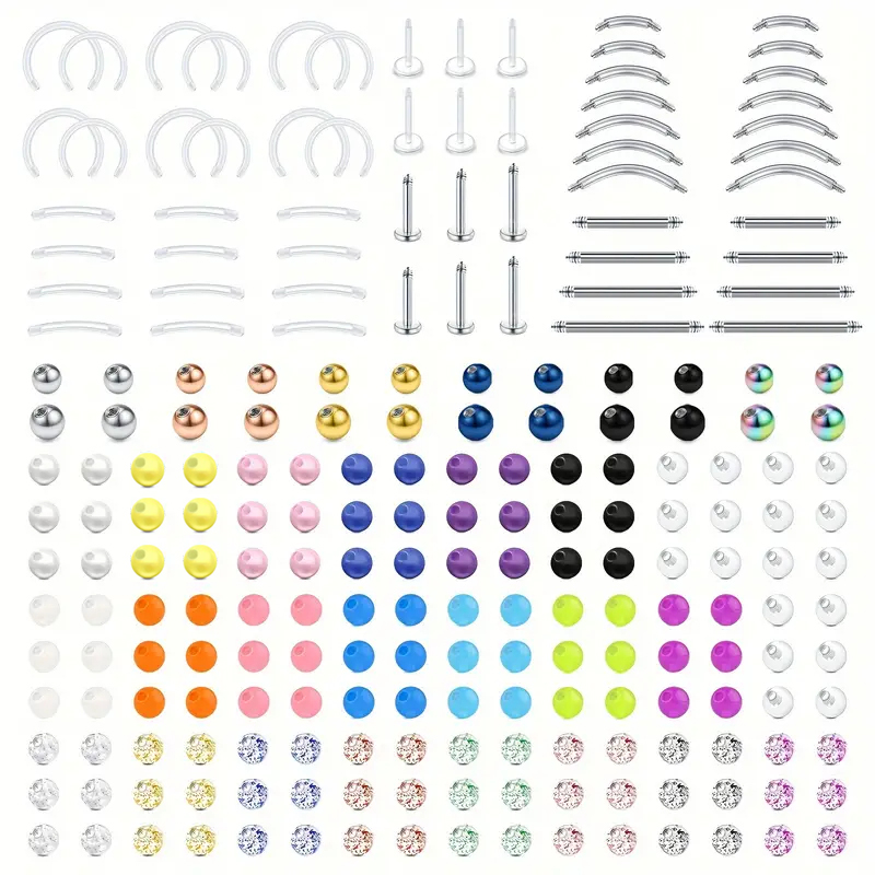 Body Jewelry Replacement Ball - 226pcs 16G Acier inoxydable et acrylique