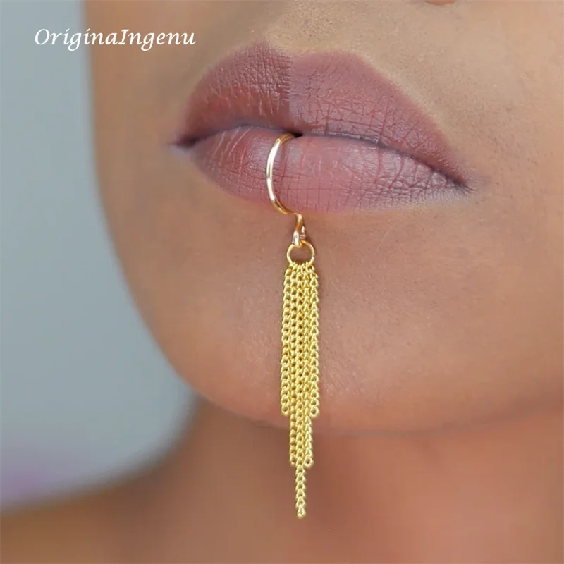 Body Jewelry Lip Ring - Chaîne remplie d'or 14K, manchette à