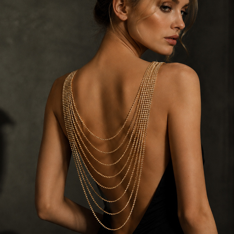 Body Jewelry For Backless Dress - Chaîne de dos en strass, bijou