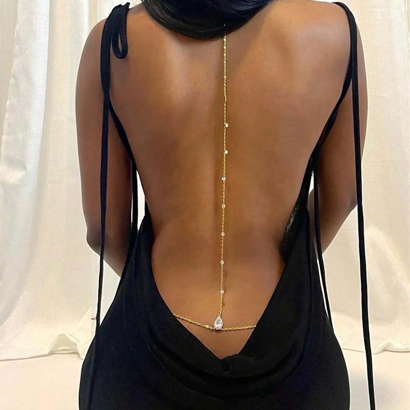 Body Jewelry For Backless Dress - Chaîne de corps dorée en cristal
