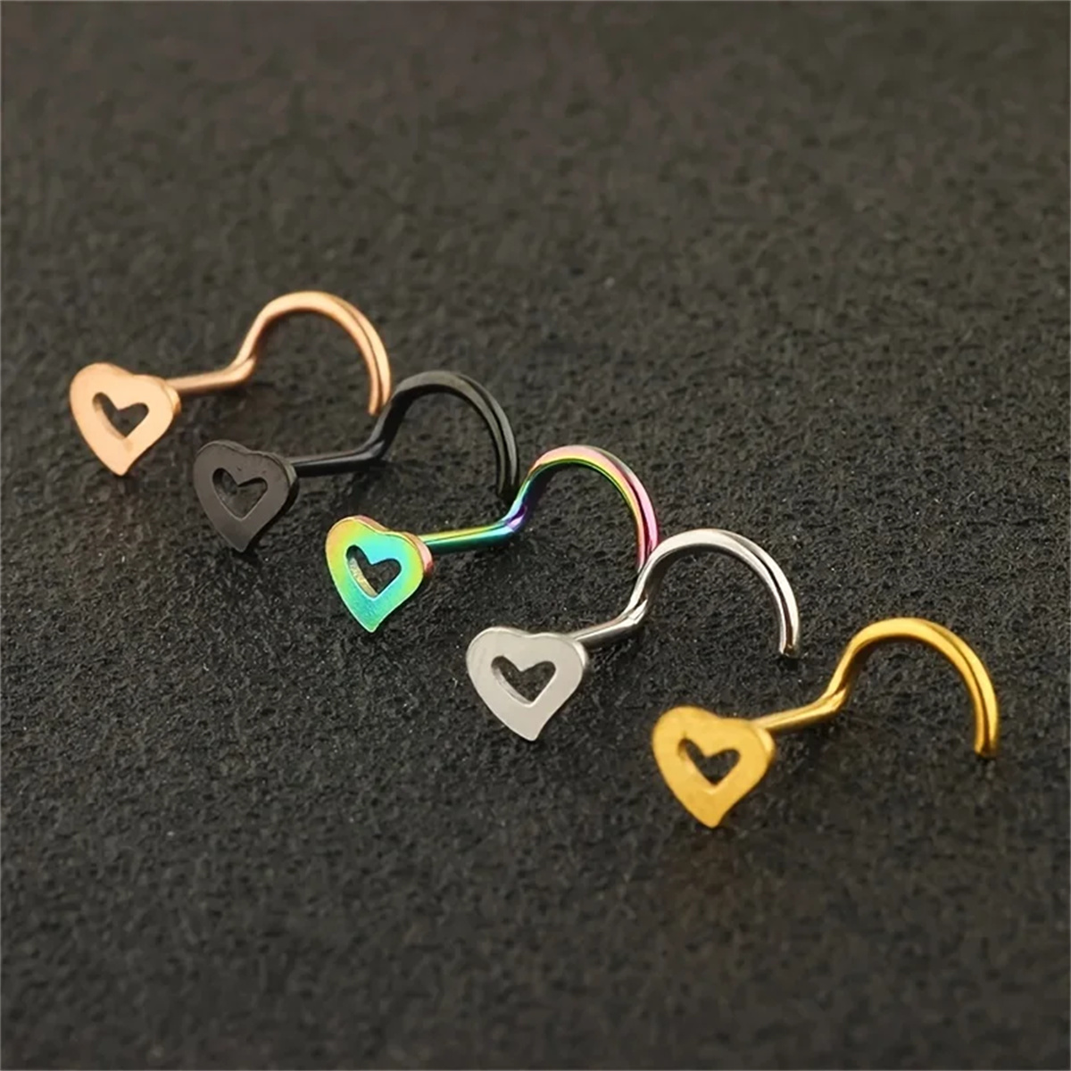 5pcs mode creux cœur en acier  - Nostril Screw Pin avis et prix