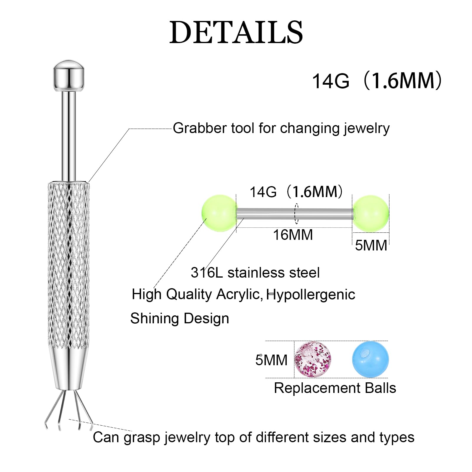 12PCS Barbell Anneaux de mamel - Body Jewelry Replacement Ball avis et prix